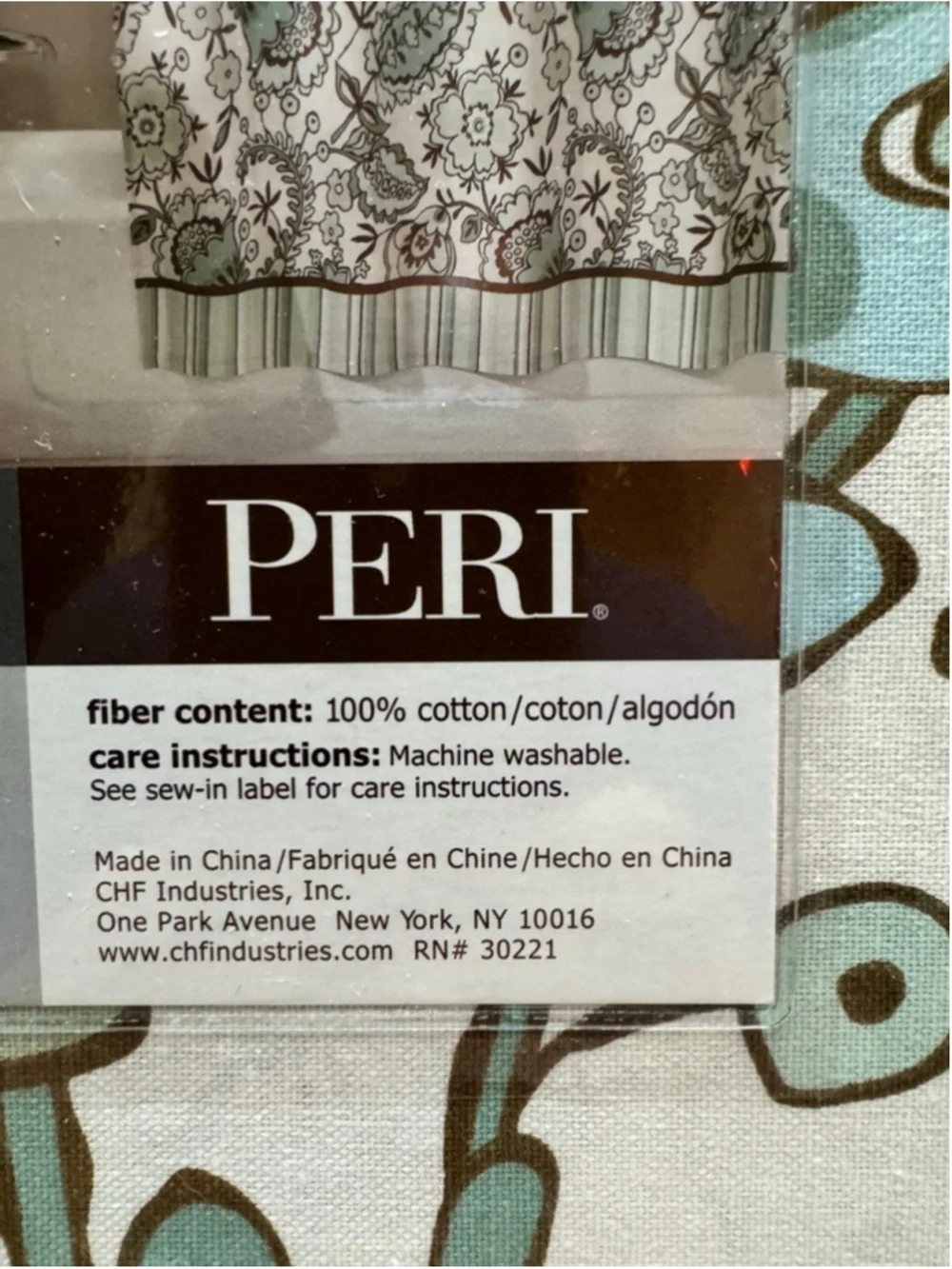 PERI Fabric 100% Cotton Shower Curtain Standard White Blue Floral 72x72